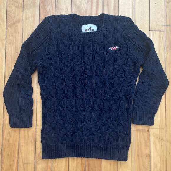 Hollister Sweaters - Hollister Navy Blue Cable Knit Crewneck Sweater Medium Embroidered Logo